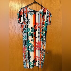 ECI Orange and Blue Floral Midi Dress